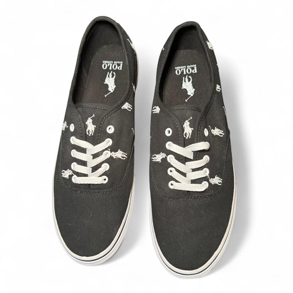 Polo Ralph Lauren Men’s Keaton Allover Pony black/white Canvas Sneakers Sz 11.5 - Picture 3 of 8